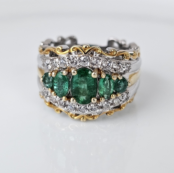 Michael Valitutti Jewelry - Gems En Vogue Emerald & Zircon Ring Palladium Sterling Silver & 24k Size 7!